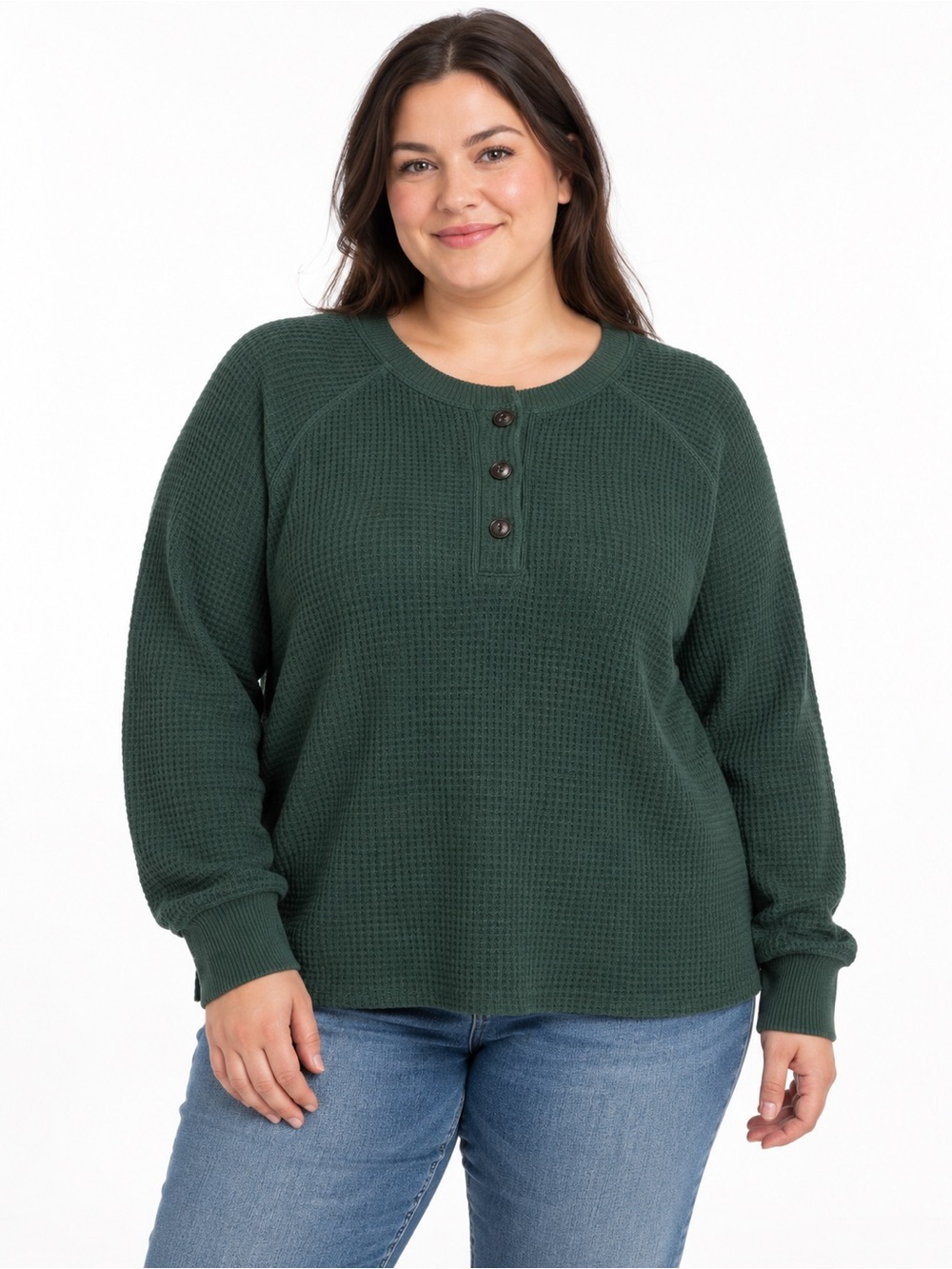 Classic Forest Green Waffle Henley Sweater